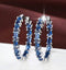 14K White Gold Plated Unique Blue Baguette Cubic Zirconia Women Hoop Earrings